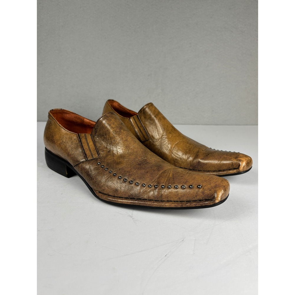 Robert Wayne Studded Square Toe Slip On Dress Shoes Size 9 Tan Leather